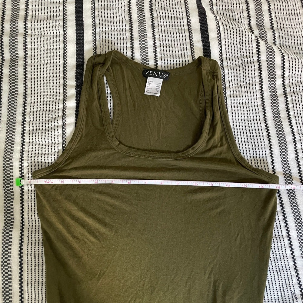 Green Racerback Dress XS Ruched Side Sleeveless Midi Minimalist Bodycon Coverup - Picture 6 of 10